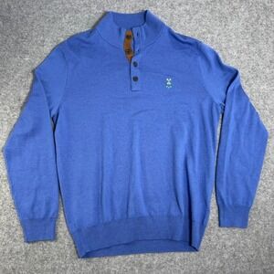 Polo Golf Ralph Lauren Mens Blue‎ Merino Wool Quarter Button Sweater L PCG Crest